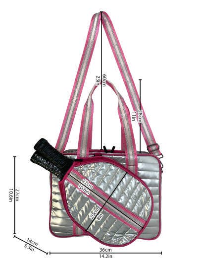 Puffer Style Pickleball Carry Bag Case Silver/Pink