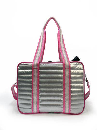 Puffer Style Pickleball Carry Bag Case Silver/Pink